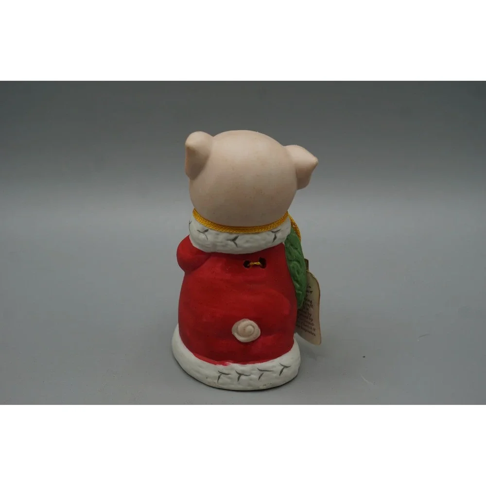 Vintage 1980 Jasco Critter Bells Porcelain‎ Pig Christmas Wreath Figurine Bell